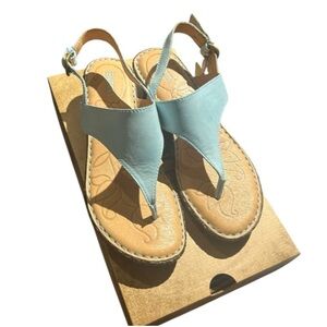 Born Turquoise Leather Thong Wedge Sandals